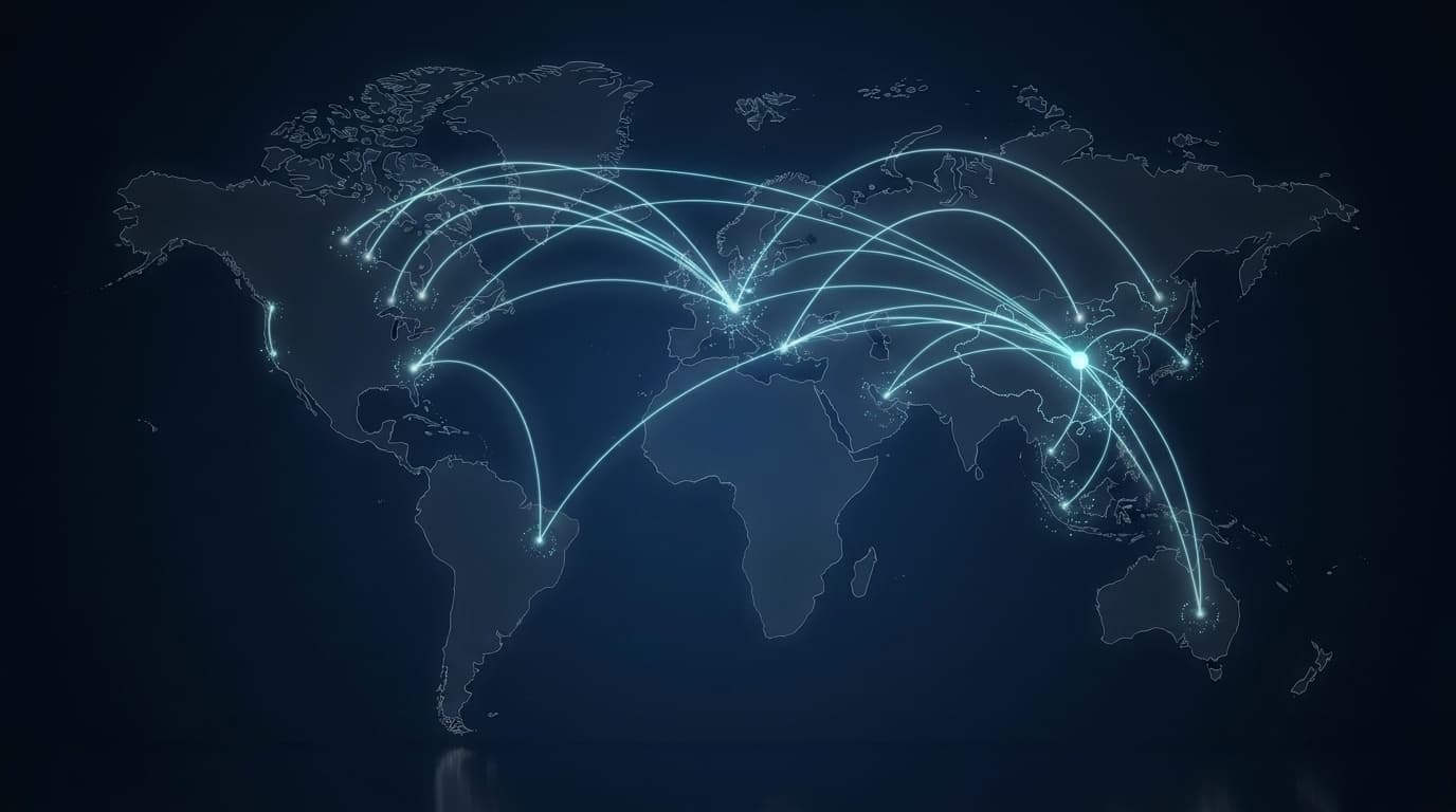 Global supply chain network connecting international trade routes