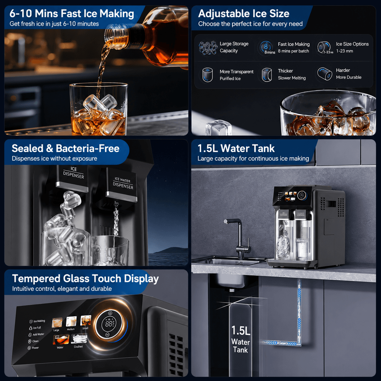 3-IN-1 Portable Countertop Ice Maker, 15kg/H, 1.5L Tank, 5 Adjustable Ice Modes — image 5