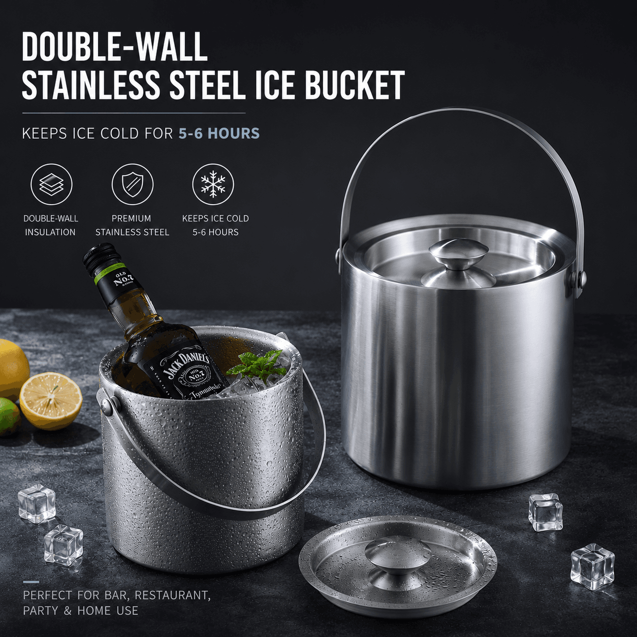 Double-Wall Stainless Steel Ice Bucket with Lid — image 1