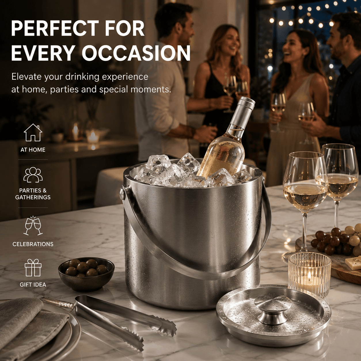 Double-Wall Stainless Steel Ice Bucket with Lid — image 4