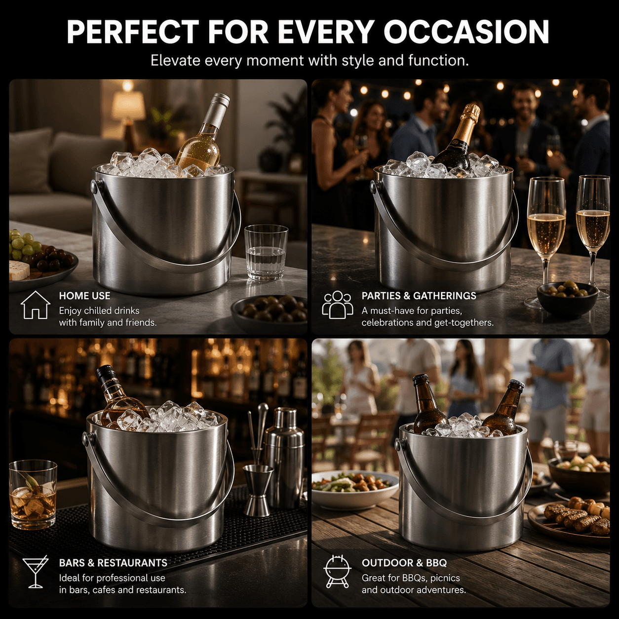 Double-Wall Stainless Steel Ice Bucket with Lid — image 5