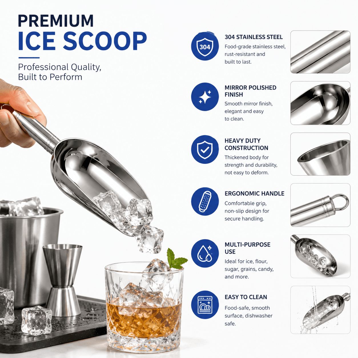 Heavy-Duty Stainless Steel Ice Scoop — image 4