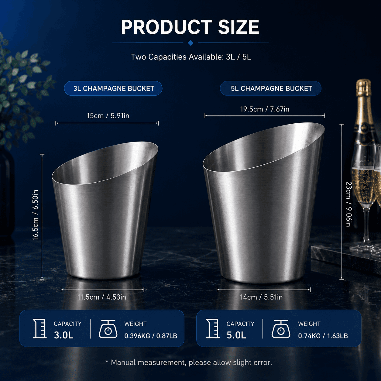 3L/5L Stainless Steel Slanted Champagne Bucket — image 3
