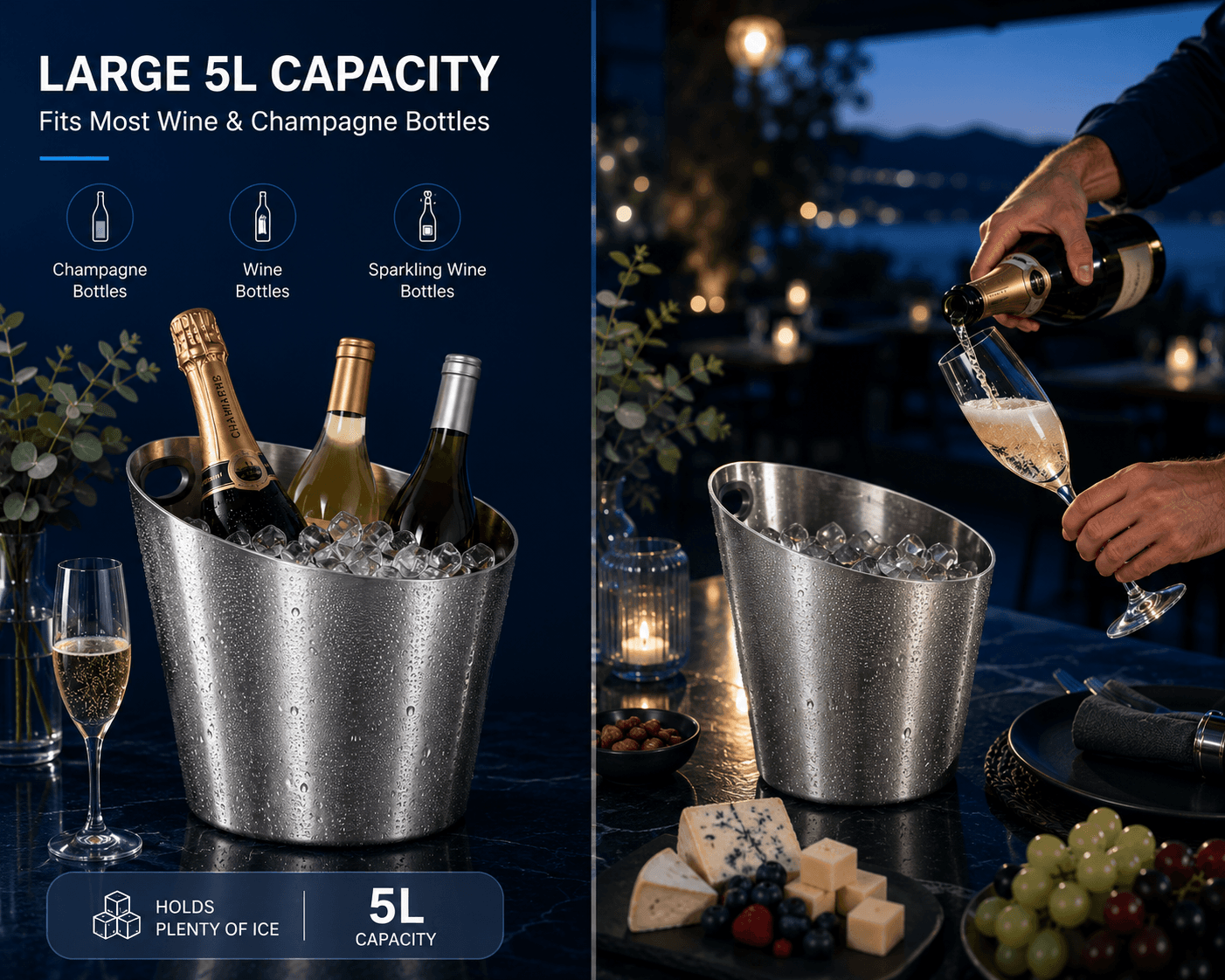 3L/5L Stainless Steel Slanted Champagne Bucket — image 2